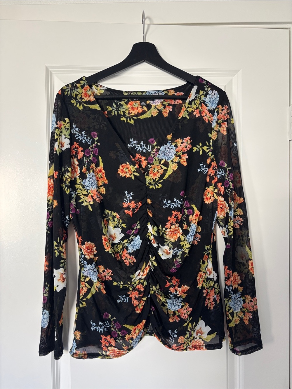 International Concepts Floral Mesh Shirt